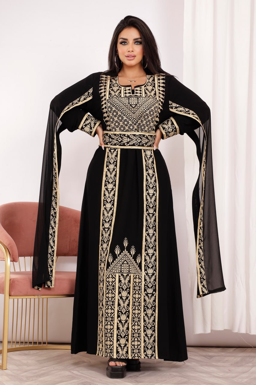 Traditional Embroidered Maxi Dress with Open Sleeves